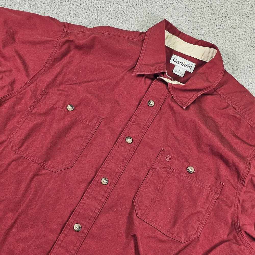 Carhartt Shirt Mens XL Red Short Sleeve Work Cotton Button Pockets S210 DKR